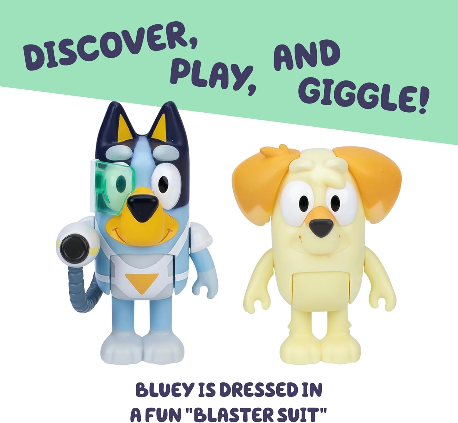 Bluey Figure 2-Pack - Surprise Blaster Suit Pack, 2.5 inch / 6.35 cm Figures of Bluey and Neighbor Chucky, Recreate Favorite Moments