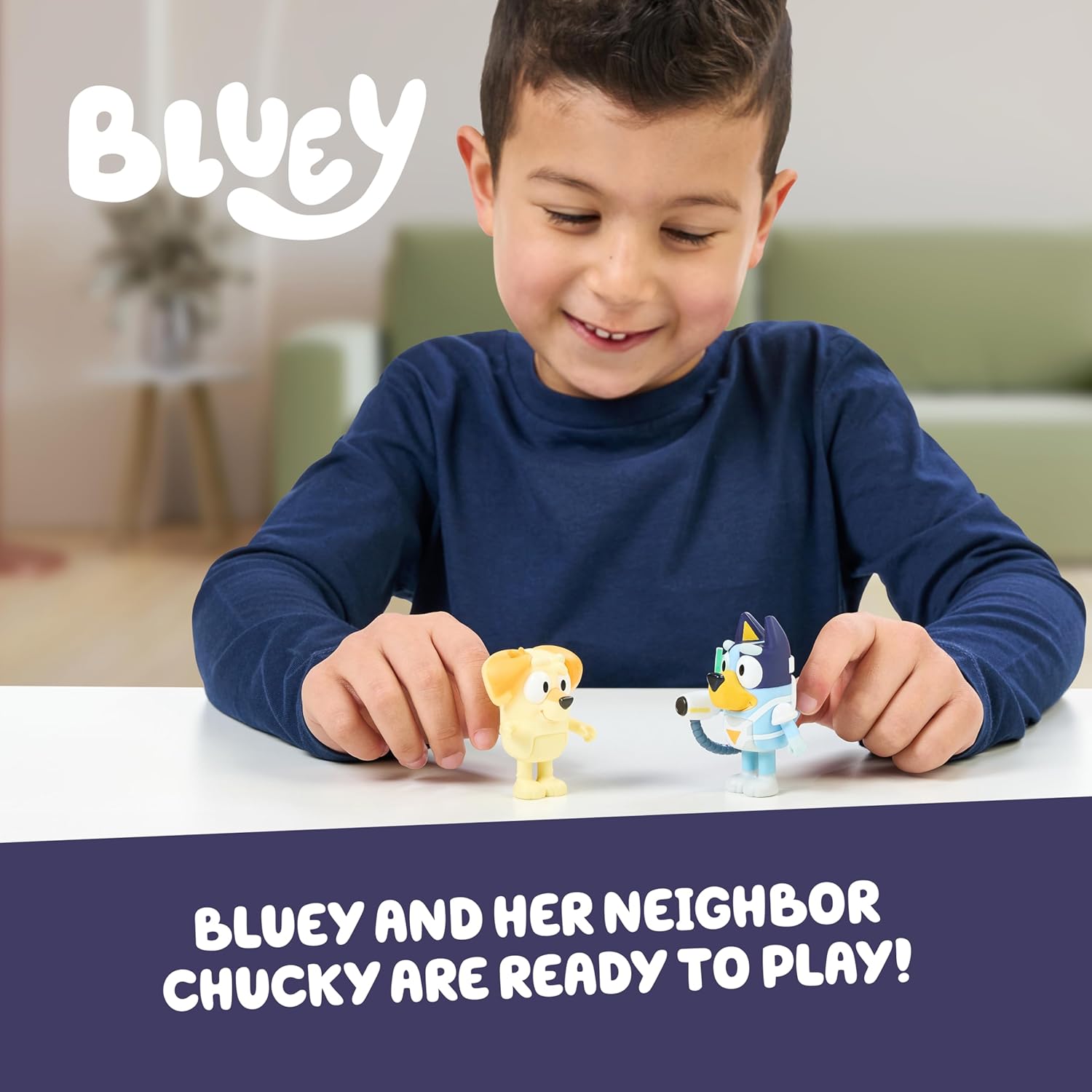Bluey Figure 2-Pack - Surprise Blaster Suit Pack, 2.5 inch / 6.35 cm Figures of Bluey and Neighbor Chucky, Recreate Favorite Moments