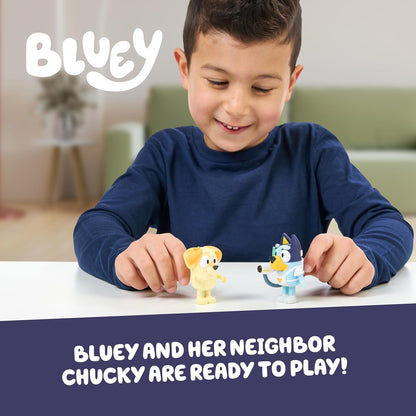 Bluey Figure 2-Pack - Surprise Blaster Suit Pack, 2.5 inch / 6.35 cm Figures of Bluey and Neighbor Chucky, Recreate Favorite Moments