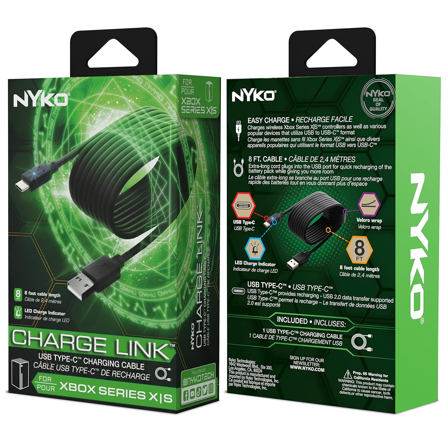 Nyko | Xbox Series X Charge Link-kabel - Xbox Series X-voedingsaccessoires USB-C compatibel 8 ft. lange, knoopvrije kabel met klittenband opbergomslag