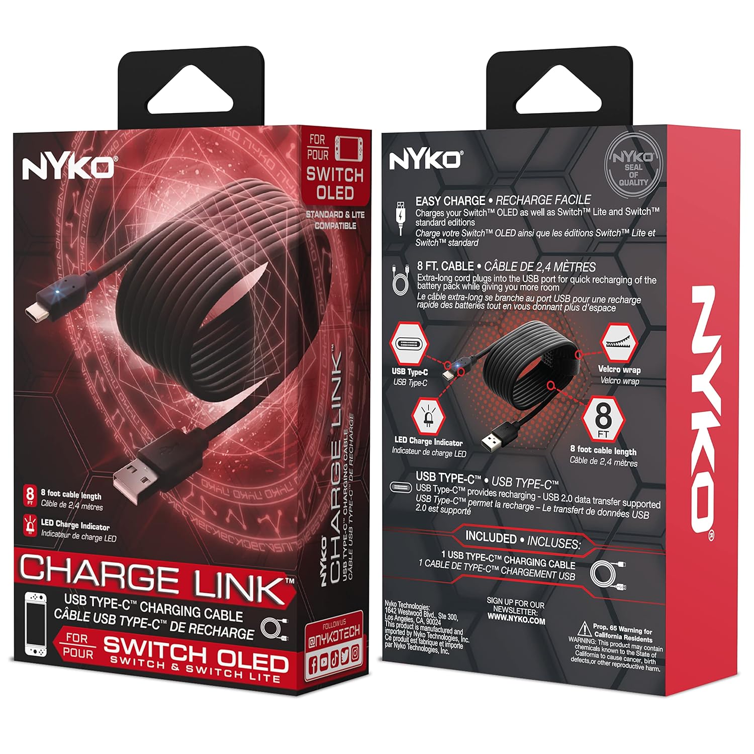 Nyko Charge Link For Nintendo Switch, Switch Lite, And Switch Oled In Black - 2,44 M