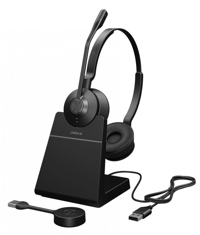 Engage 55 Stereo headset MS, Link 400c DECT adapter USB-C, Engage 55 Deskstand, 1.2m USB-C to USB-C Cable, Carry case, Warranty and warning (safety leaflets