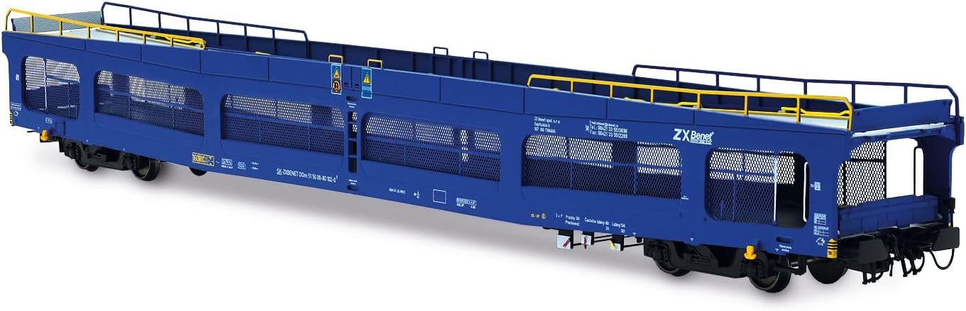 Rivarossi HR4383 ZXBENET, DDm 916 car transporter, with protective lateral grills, blue livery, ep. VI Passenger Coaches