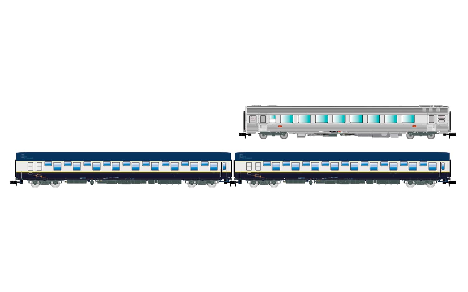 HN4474 Arnold SNCF, 3-unit pack "Train Expo", set 1, 2 x T2 sleeping coach + bar coach, ep. VI Passenger Coaches