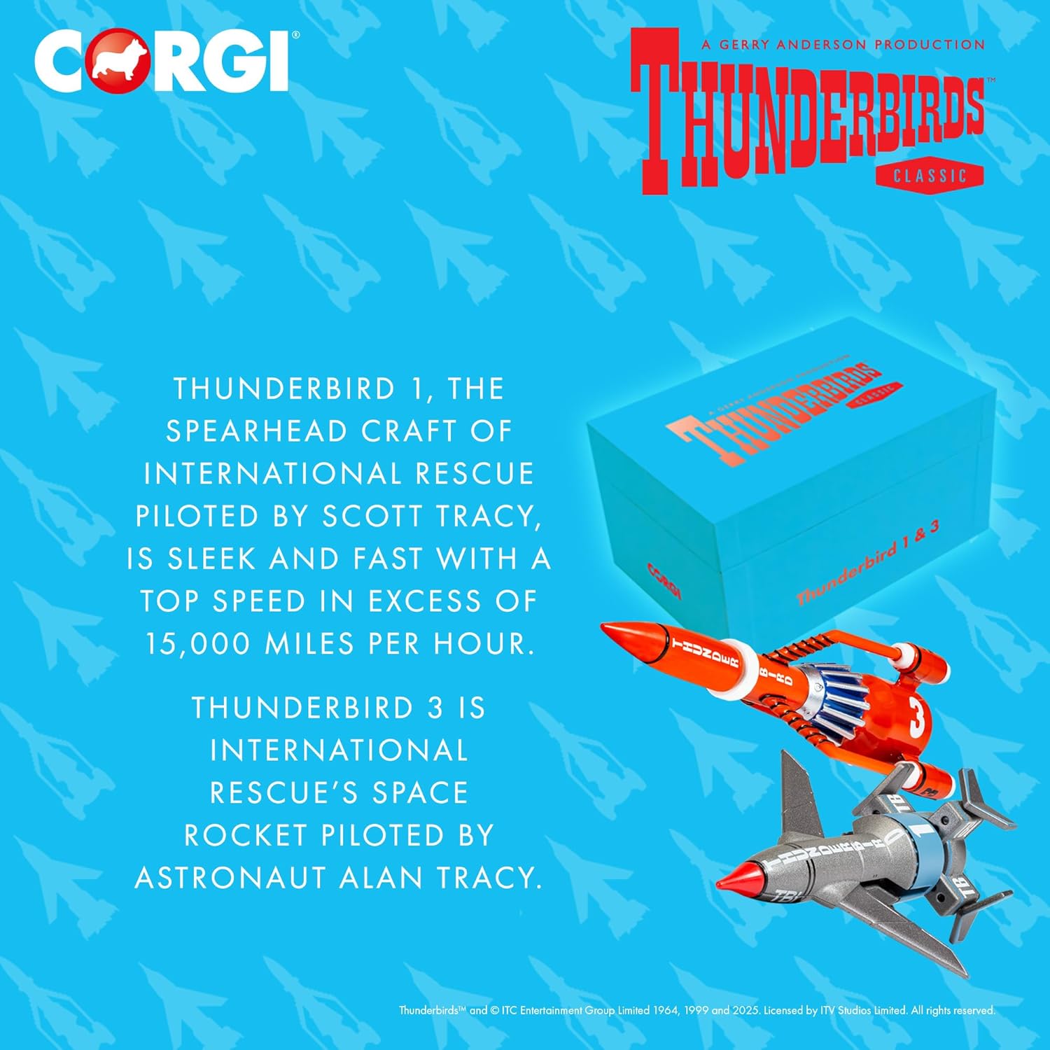 Corgi Diecast Model Cars - CC00902 Thunderbirds F.A.B. Collection Thunderbird 1 and 3 - Classic Aircraft Collectible for Men & Women - Die Cast Vehicle Models for Boys & Thunderbirds Enthusiasts