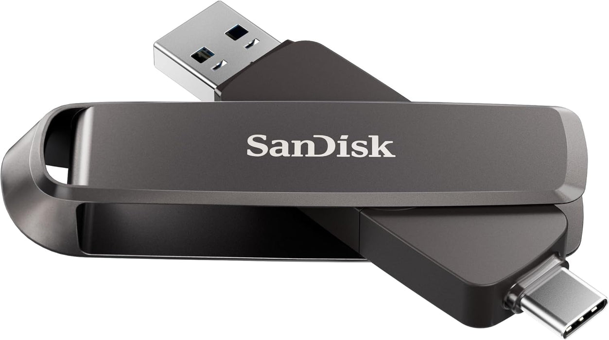 SanDisk Extreme PRO DUAL Drive 512GB, USB Type-A and USB Type-C, High Performance Flash Drive, read speeds up to 1000 MB/s, Data Encryption, Automatic backup, file management, Metal Design, Black