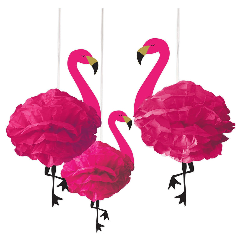 Amscan 180236 Papier Flamingo Poms-3 stuks, Roze, 49.5cm
