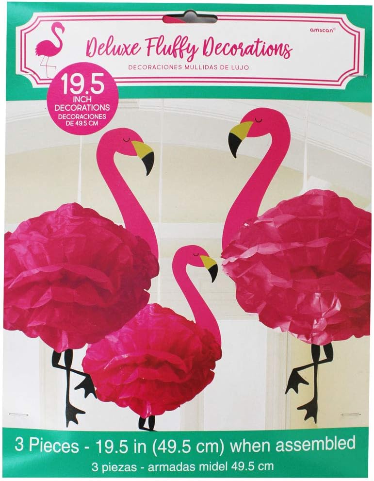 Amscan 180236 Papier Flamingo Poms-3 stuks, Roze, 49.5cm