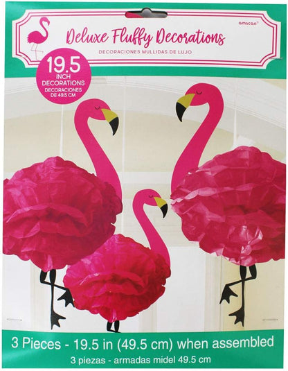 Amscan 180236 Papier Flamingo Poms-3 stuks, Roze, 49.5cm