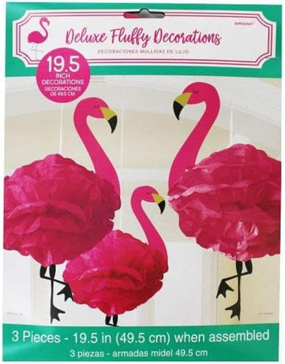 Amscan 180236 Papier Flamingo Poms-3 stuks, Roze, 49.5cm
