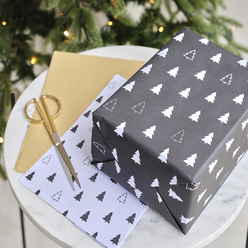 Wrap - Merry Christmas Tree Print - Black, Whit N