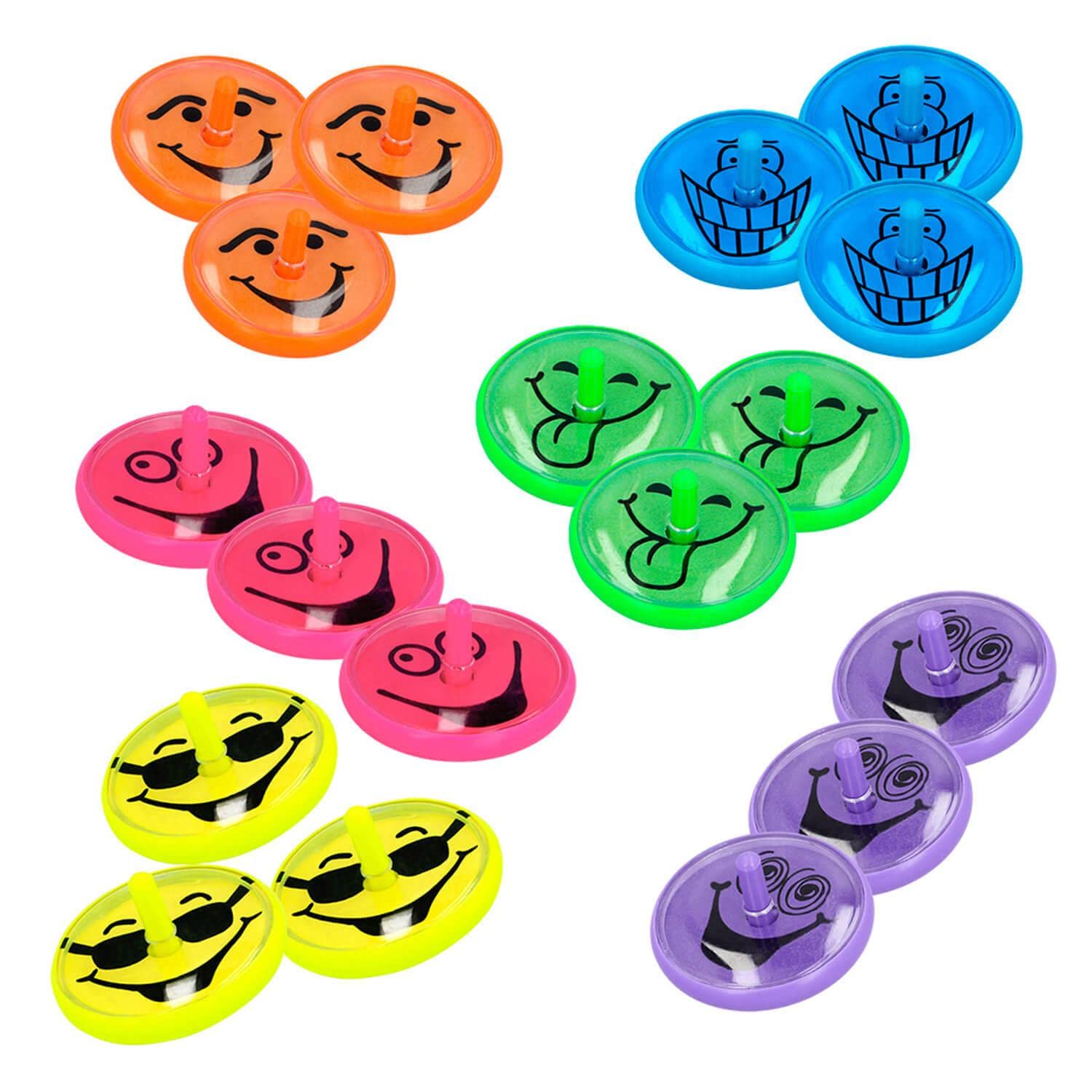 Set di 18 trottola sorridente, 6 colori, 4 cm