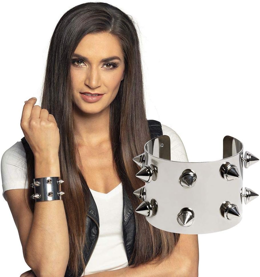 Boland 64418 – Bracciale con borchie punk, argento, bracciale con borchie, spine, rocker, biker, unisex, accessorio alla moda, carnevale, feste a tema