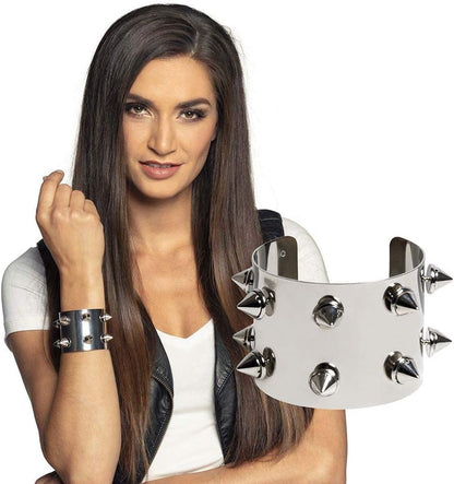 Boland 64418 – Bracciale con borchie punk, argento, bracciale con borchie, spine, rocker, biker, unisex, accessorio alla moda, carnevale, feste a tema