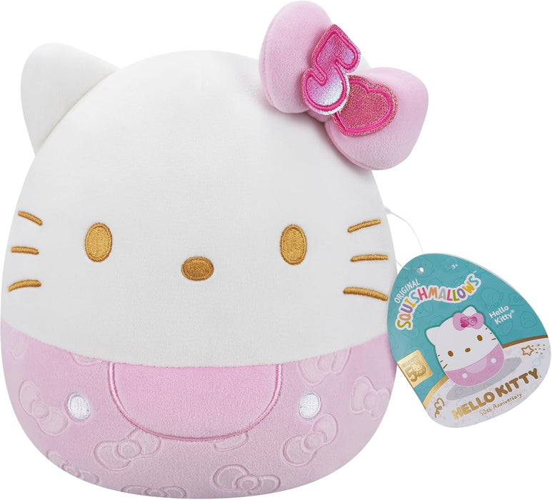 Squishmallows Original Sanrio 8-Inch 50th Anniversary Pink Embossed Hello Kitty – Official Plush