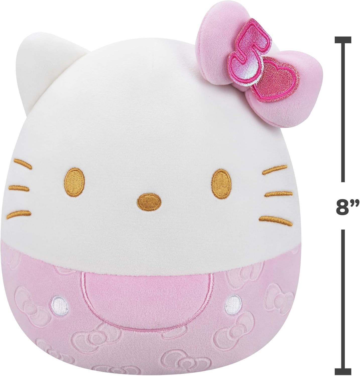 Squishmallows Original Sanrio 8-Inch 50th Anniversary Pink Embossed Hello Kitty – Official Plush