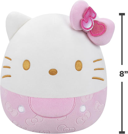 Squishmallows Original Sanrio 8-Inch 50th Anniversary Pink Embossed Hello Kitty – Official Plush