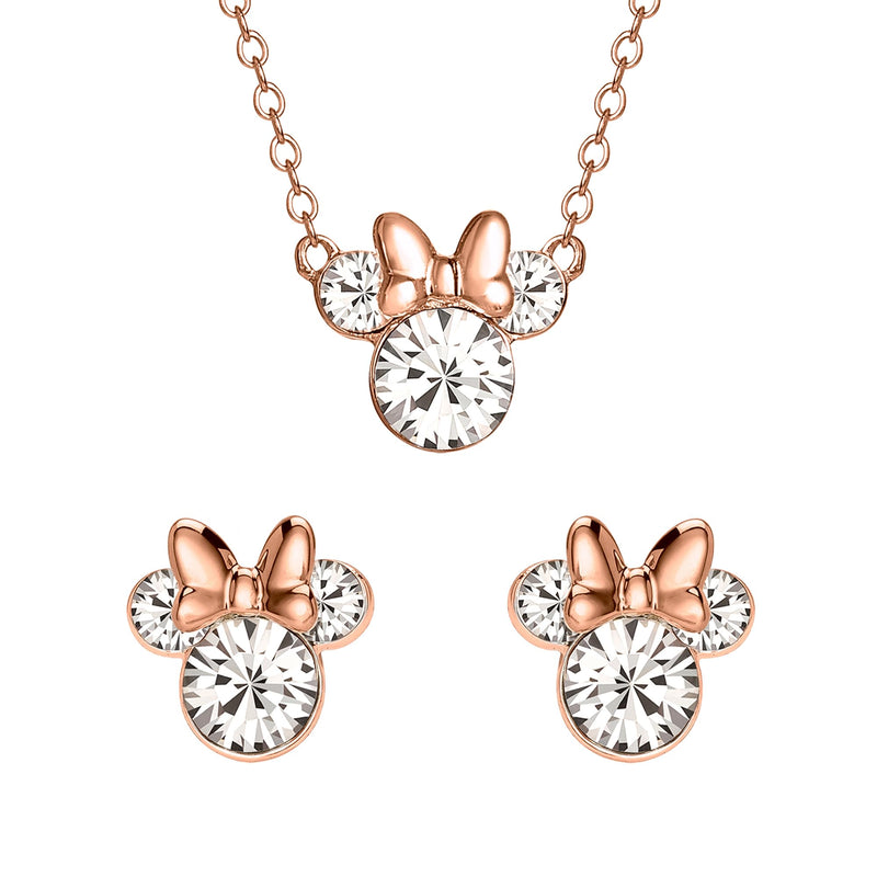 Disney -Brass pg Plt 16+2 Minnie Mouse Necklace Clear Crystal