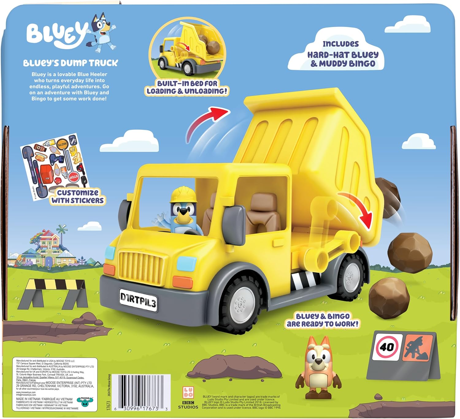 Bluey Dump Truck, With Load and Unload Feature, Get Some Work Done With Exclusive Hard-Hat and Muddy Bingo