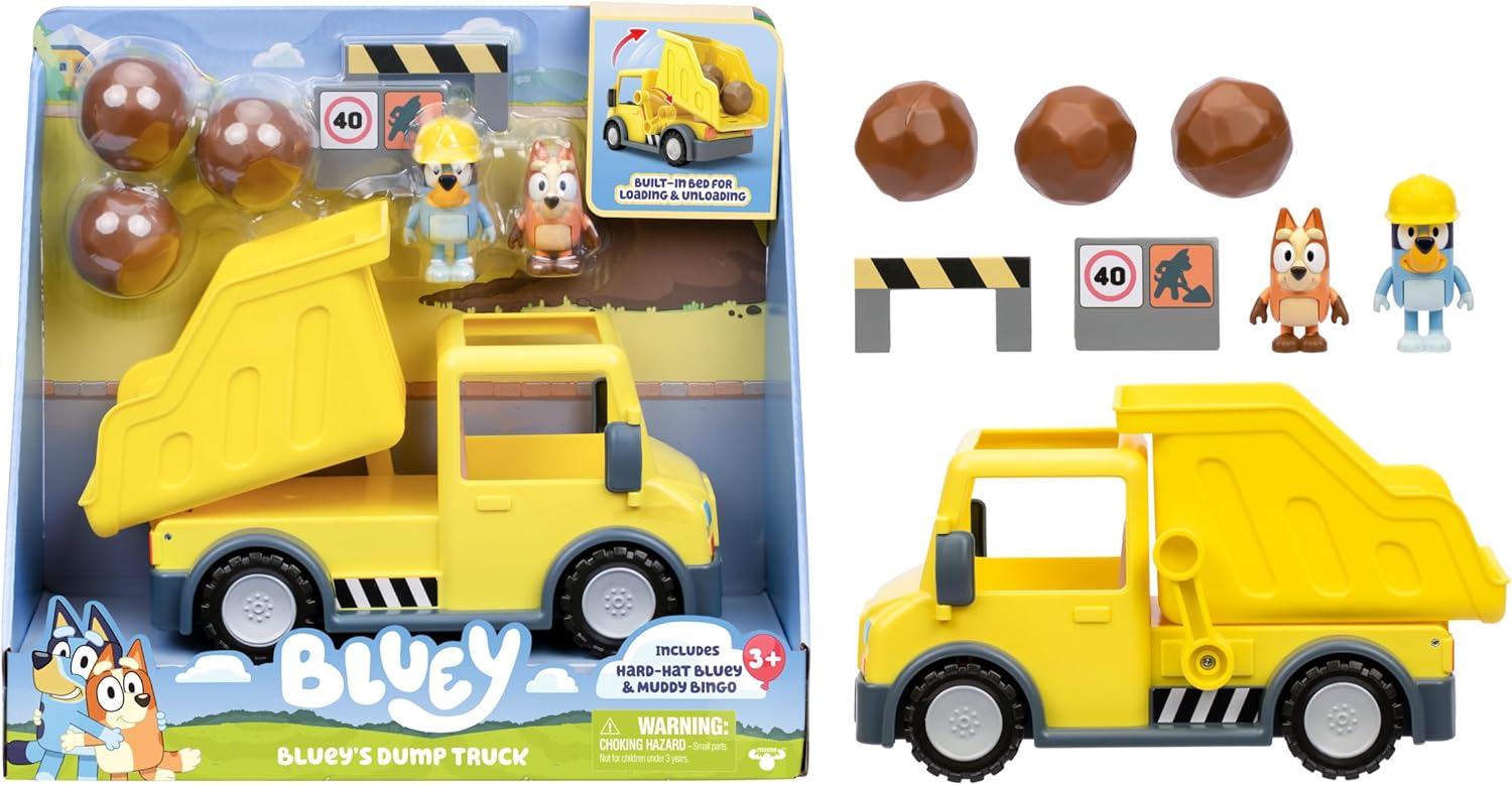 Bluey Dump Truck, With Load and Unload Feature, Get Some Work Done With Exclusive Hard-Hat and Muddy Bingo