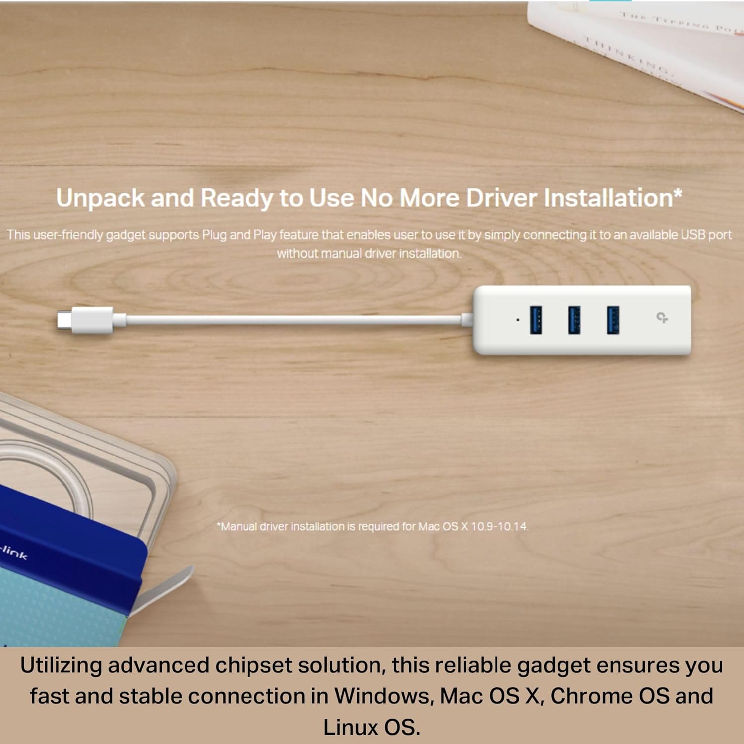 USB Type-C 3-Port Hub Gigabit Ethernet Adapter Enhanced Stability and Compatibility Ready to Use (UE330C
