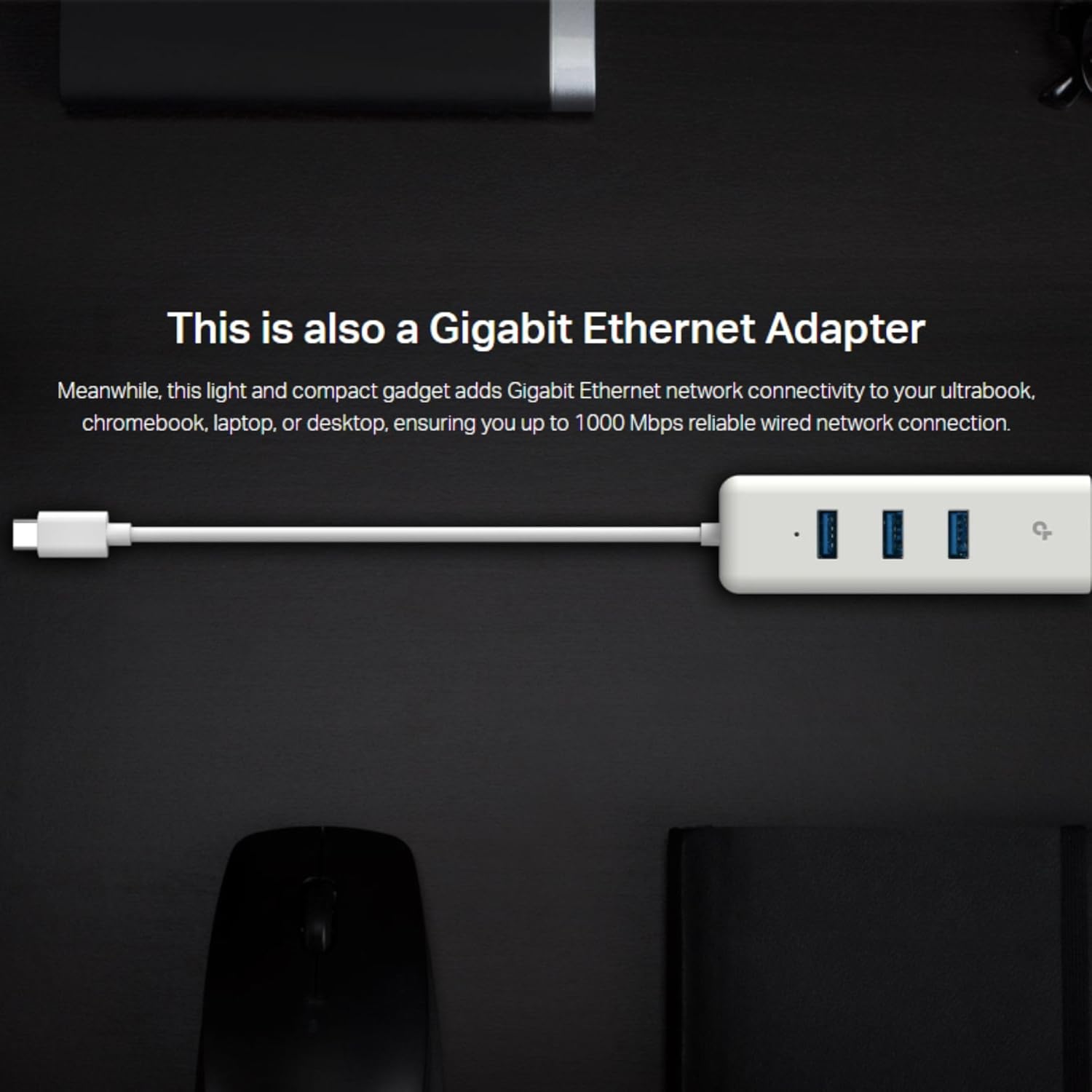 USB Type-C 3-Port Hub Gigabit Ethernet Adapter Enhanced Stability and Compatibility Ready to Use (UE330C