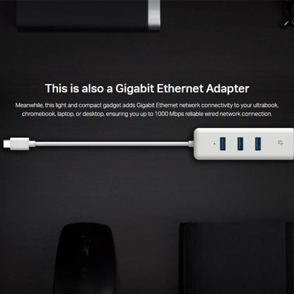 USB Type-C 3-Port Hub Gigabit Ethernet Adapter Enhanced Stability and Compatibility Ready to Use (UE330C