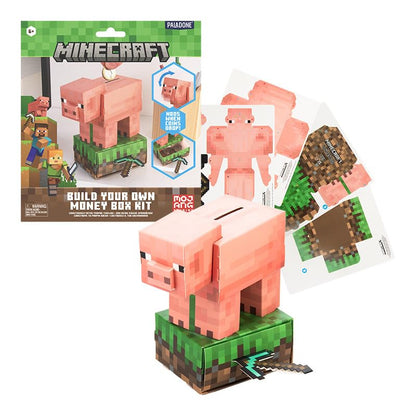 Paladone Minecraft Pig Build Your Own Money Box Kit, Officially Licensed 3D Cardboard Craft Set for Kids, DIY Piggy Bank Gift for Gamers, Multi, One Size