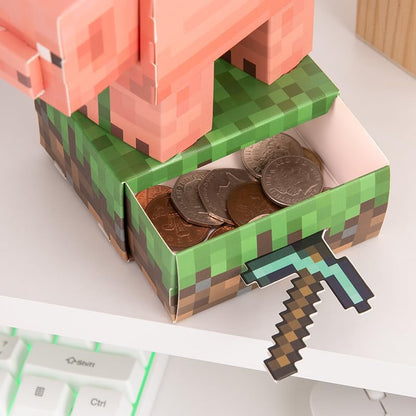 Paladone Minecraft Pig Build Your Own Money Box Kit, Officially Licensed 3D Cardboard Craft Set for Kids, DIY Piggy Bank Gift for Gamers, Multi, One Size