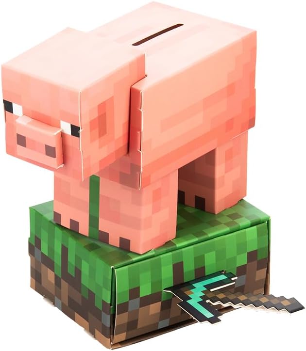 Paladone Minecraft Pig Build Your Own Money Box Kit, Officially Licensed 3D Cardboard Craft Set for Kids, DIY Piggy Bank Gift for Gamers, Multi, One Size