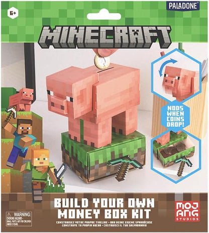 Paladone Minecraft Pig Build Your Own Money Box Kit, Officially Licensed 3D Cardboard Craft Set for Kids, DIY Piggy Bank Gift for Gamers, Multi, One Size