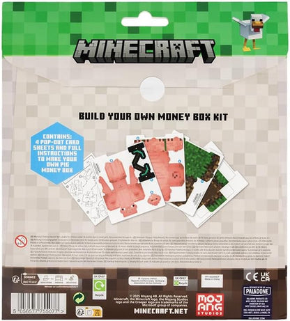 Paladone Minecraft Pig Build Your Own Money Box Kit, Officially Licensed 3D Cardboard Craft Set for Kids, DIY Piggy Bank Gift for Gamers, Multi, One Size