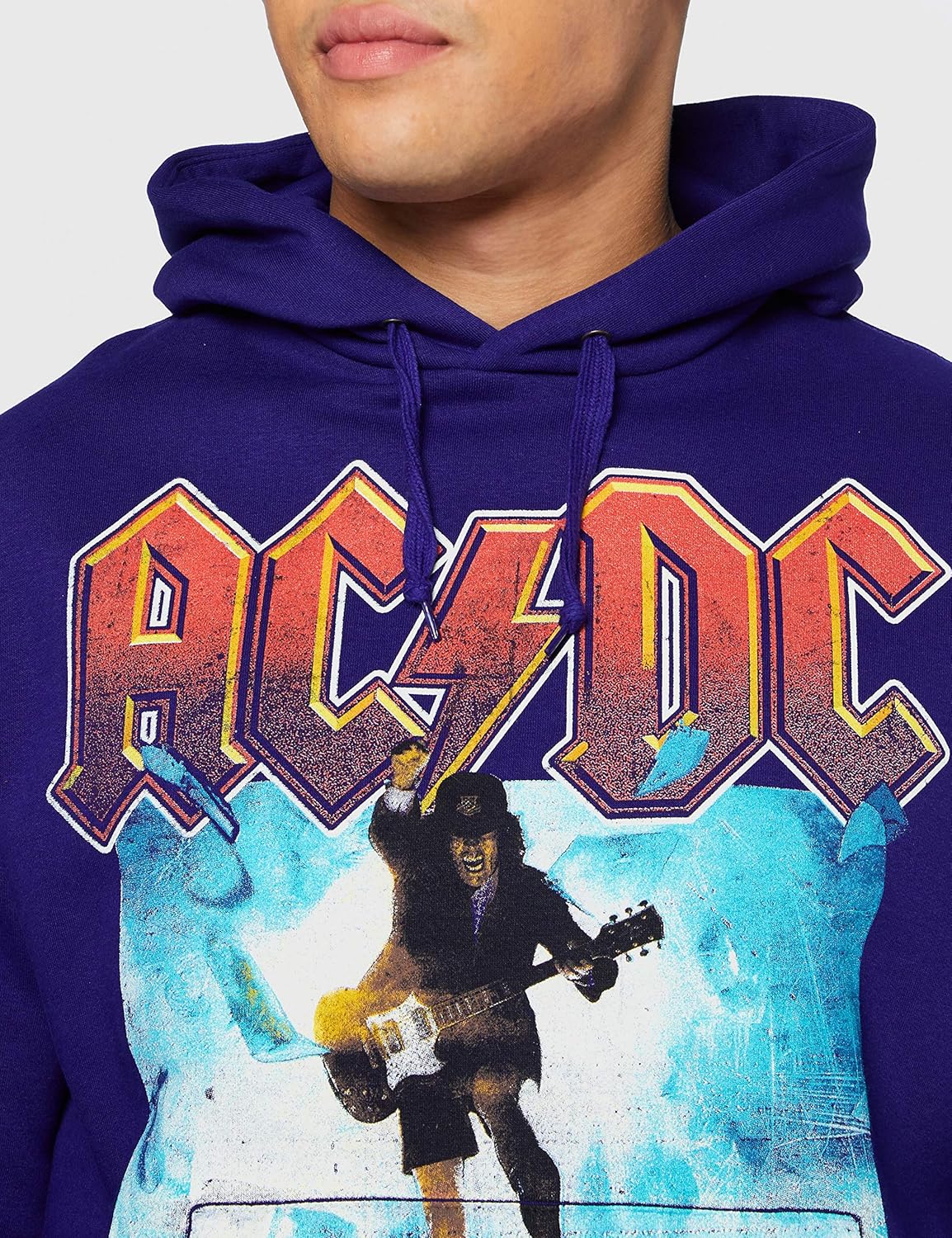 AC/DC Hoodie Blow Up Your Video Band Logo Official Mens Blue Pullover