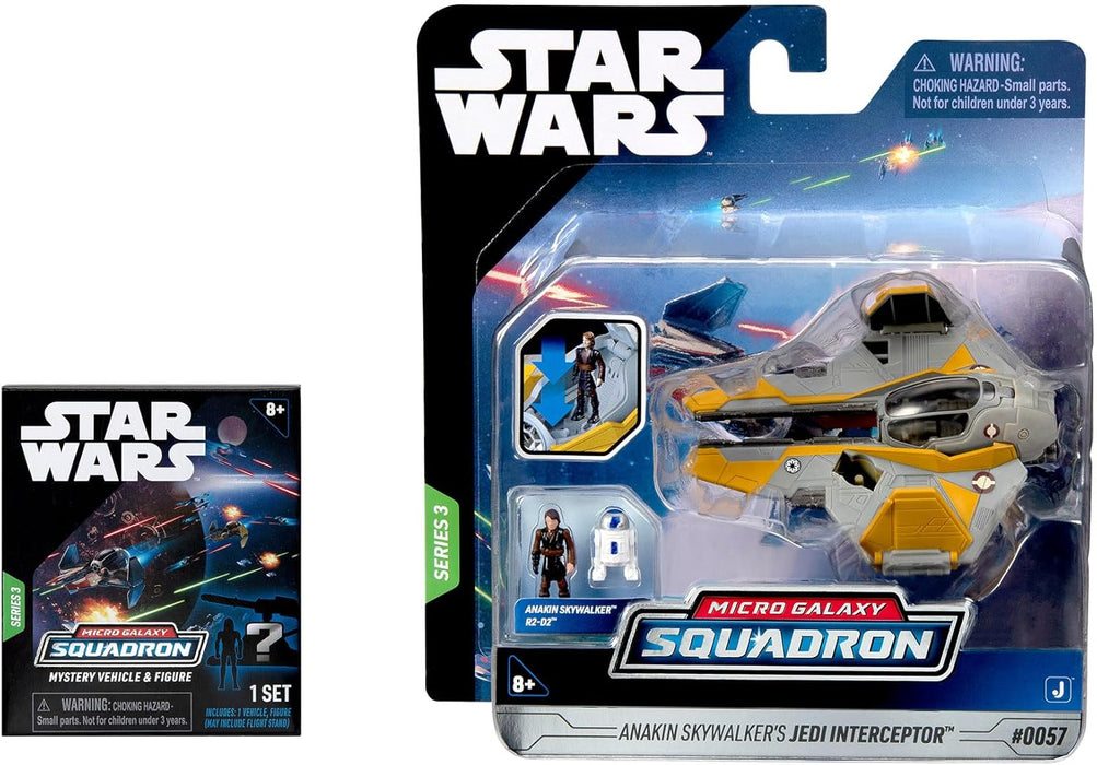 Star Wars Micro Galaxy Squadron Anakin Skywalker's Jedi Interceptor Mystery Bundle - 3-Inch Light Armor Class and Scout Class Vehicles with Accessories