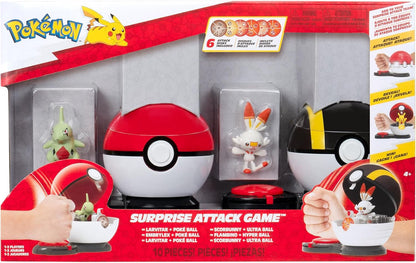 Pokémon Surprise Attack Game - 2-Inch Larvitar and Scorbunny with Poké Ball and Ultra Ball plus 6 Attack Discs