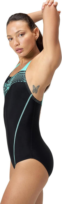 Speedo Women's Medley Logo Swimsuit Swimming Costume Arctic Glass Size 34" Approx UK 12