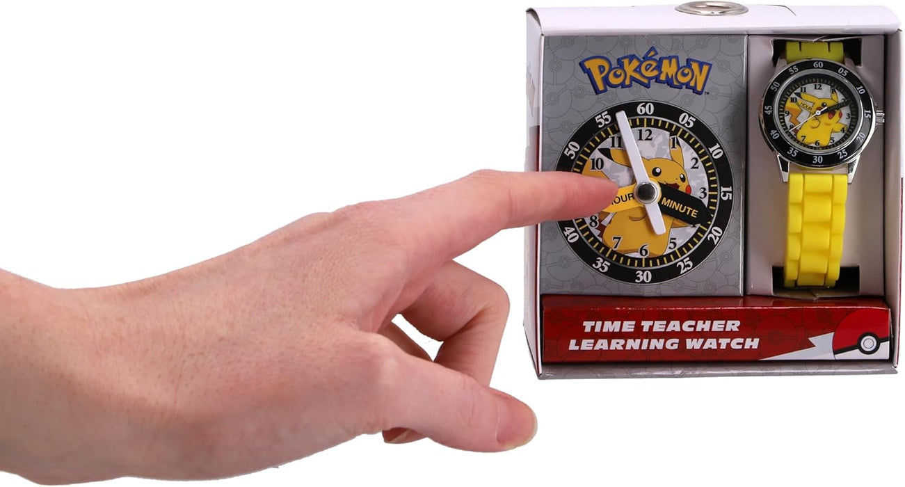 Accutime Montre analogique pour Enfant au Design Pokemon, Montre d'apprentissage de l'heure avec Aiguilles étiquetées, Bracelet en Acrylique léger réglable, Jaune