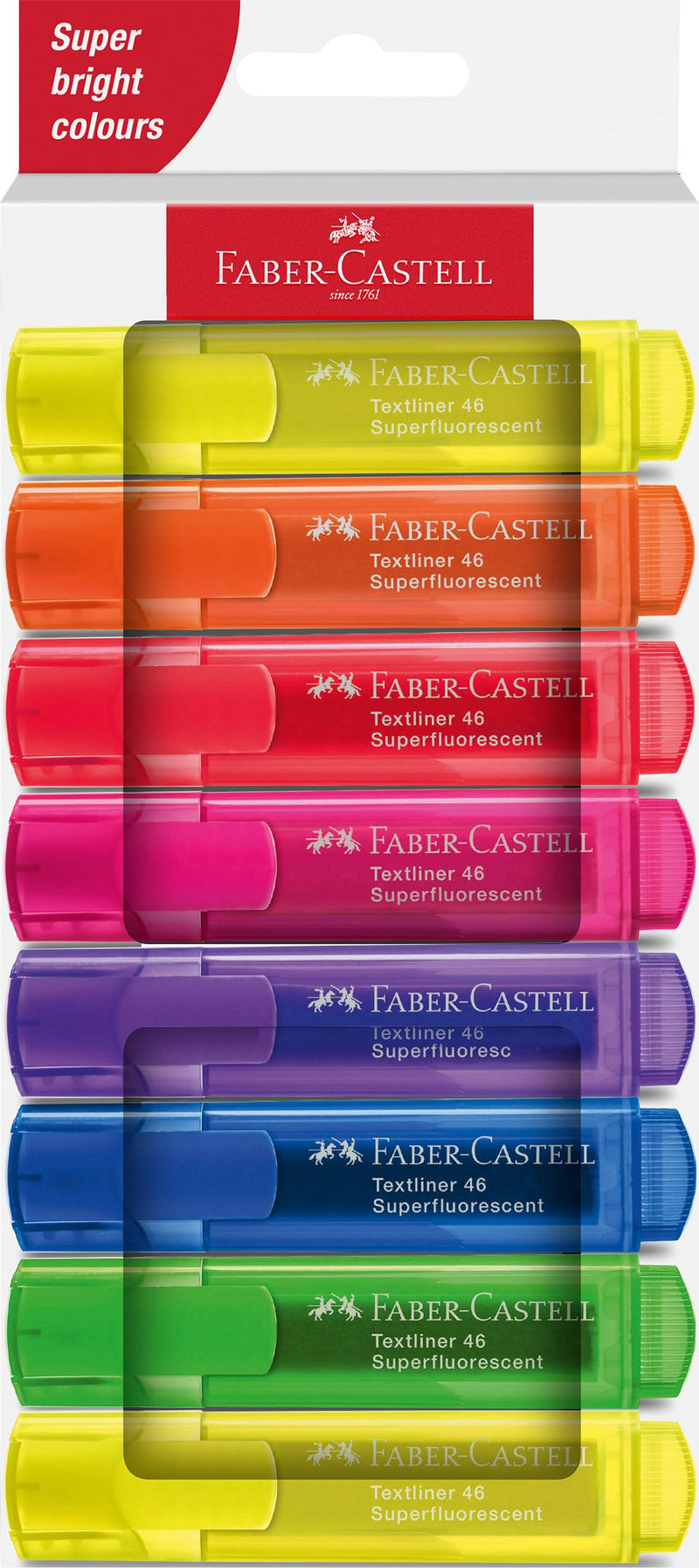 Faber-Castell 254648 Highlighter Set 46, Pack of 8, Neon Colours, with Durable Chisel Tip, Line Width 1-5 mm, Refillable