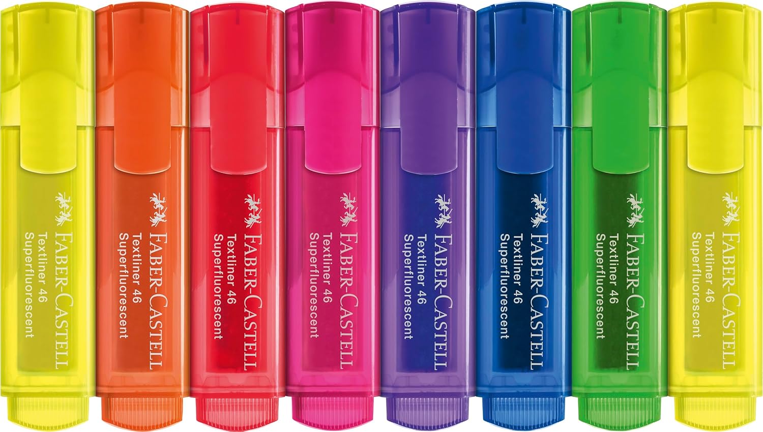 Faber-Castell 254648 Highlighter Set 46, Pack of 8, Neon Colours, with Durable Chisel Tip, Line Width 1-5 mm, Refillable