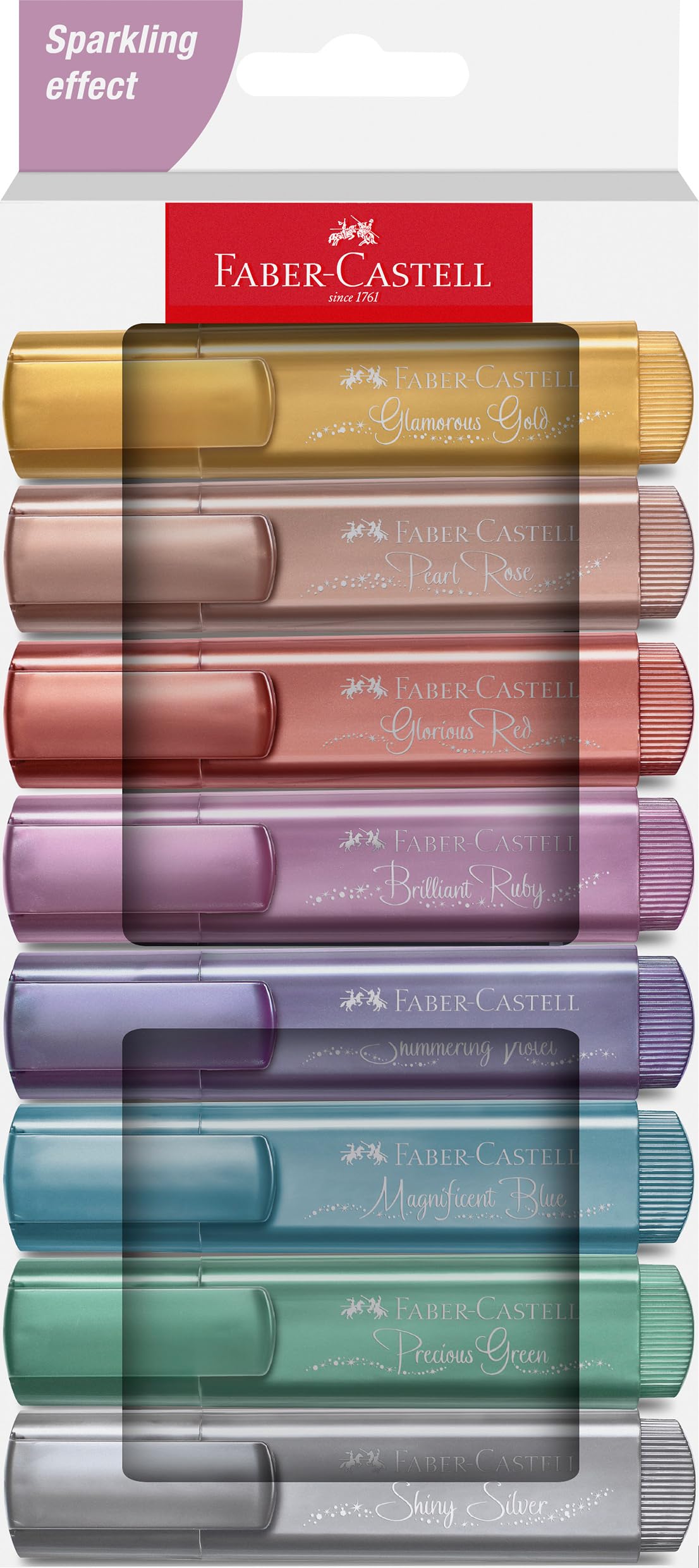 Faber-Castell 254678 Highlighter Set 46, Pack of 8, Metallic Colours, with Durable Chisel Tip, Line Width 1-5 mm, Refillable