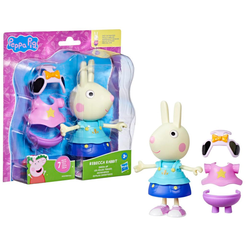 Peppa Pig Rebecca Rabbit Dress-Up Figure, 15 cm Doll with 6 Fashion Accessories, Mix and Match Outfits for Day and Night, Toys for Children Ages 3+, Creative Role Playing Present For Girls & Boys