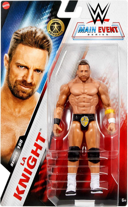 Mattel WWE LA Knight Action Figure, Main Event Series #155 6-inch Collectible with 10 Articulation Points & Life-Like Look, JCV47
