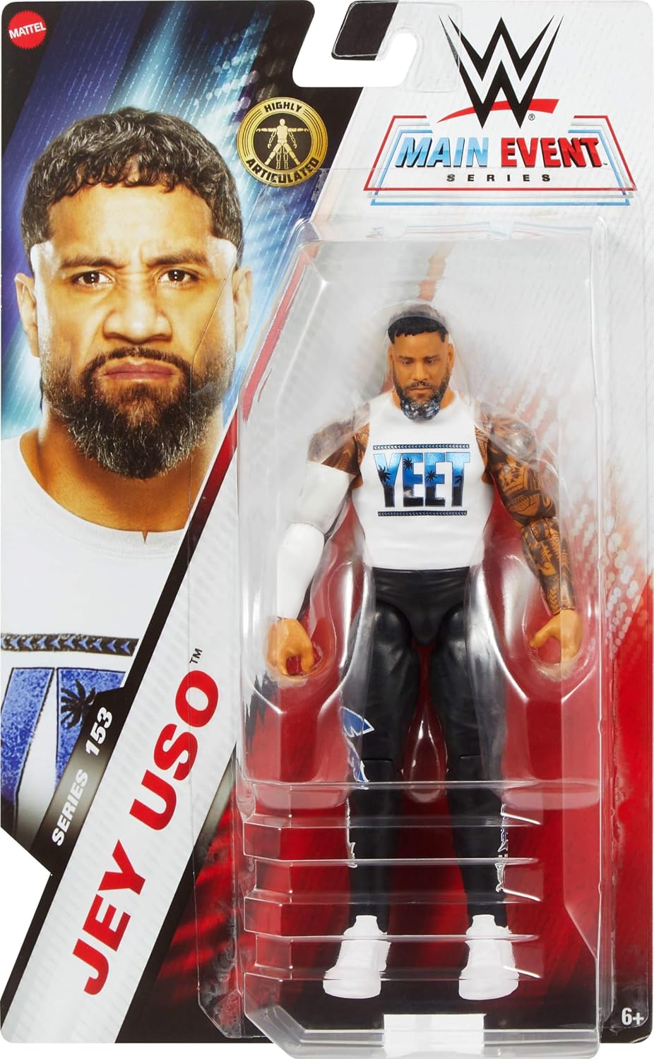 Mattel WWE Jey Uso Action Figure, Main Event Series #153 6-inch Collectible with 10 Articulation Points & Life-Like Look