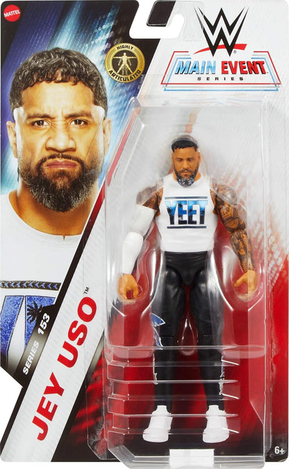 Mattel WWE Jey Uso Action Figure, Main Event Series #153 6-inch Collectible with 10 Articulation Points & Life-Like Look