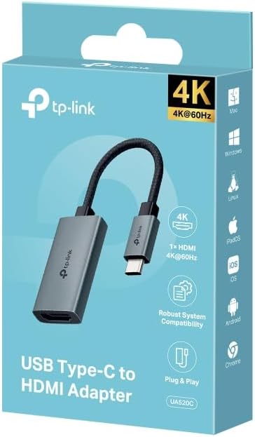 TP-LINK USB Type-C to HDMI Adapter, 4K 60Hz Ultra HD on A Larger Screen HDMI to USB C, Plug and Play, Lightweight and Compact, Universal Compatibility, Scratch Resistant, Durable Design, (UA520C