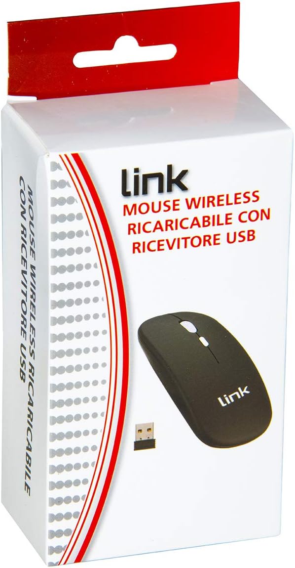 LINK LKMOS34 Mouse Wireless con Sensore Ottico e Ricevitore Usb Colore Nero con Batterie Ricaricabili Integrate Dpi 1600