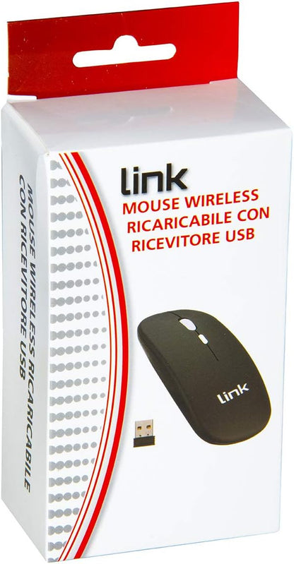 LINK LKMOS34 Mouse Wireless con Sensore Ottico e Ricevitore Usb Colore Nero con Batterie Ricaricabili Integrate Dpi 1600