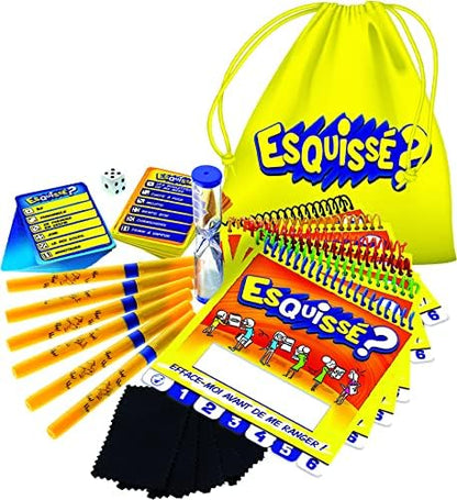 Schets 6 spelers – praktisch reisformaat – bordspel tekenen vanaf 8 jaar – laat je tekening raden aan je buurman – alles inbegrepen om te tekenen + draagtas – 4 tot 6 spelers – 20 minuten