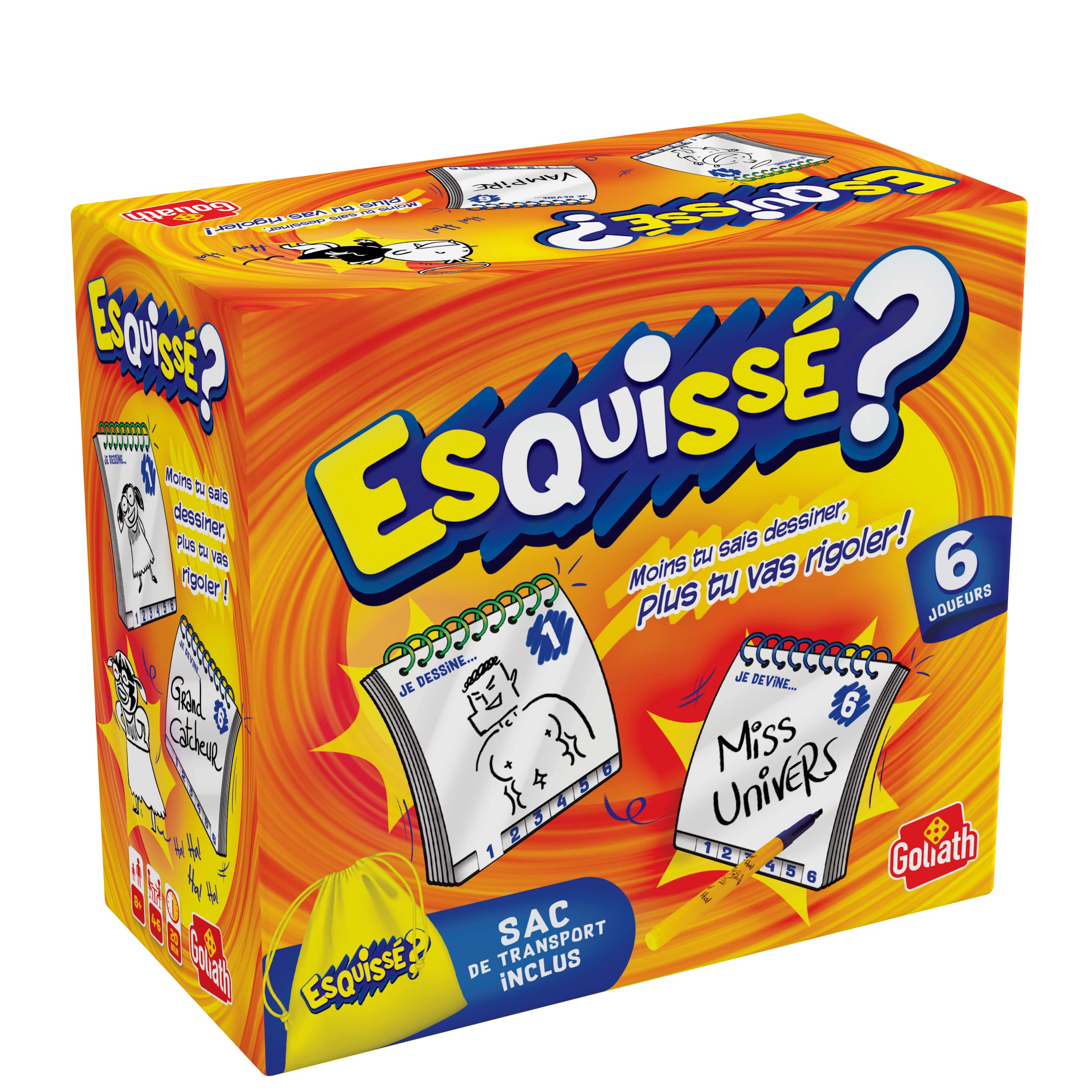 Schets 6 spelers – praktisch reisformaat – bordspel tekenen vanaf 8 jaar – laat je tekening raden aan je buurman – alles inbegrepen om te tekenen + draagtas – 4 tot 6 spelers – 20 minuten