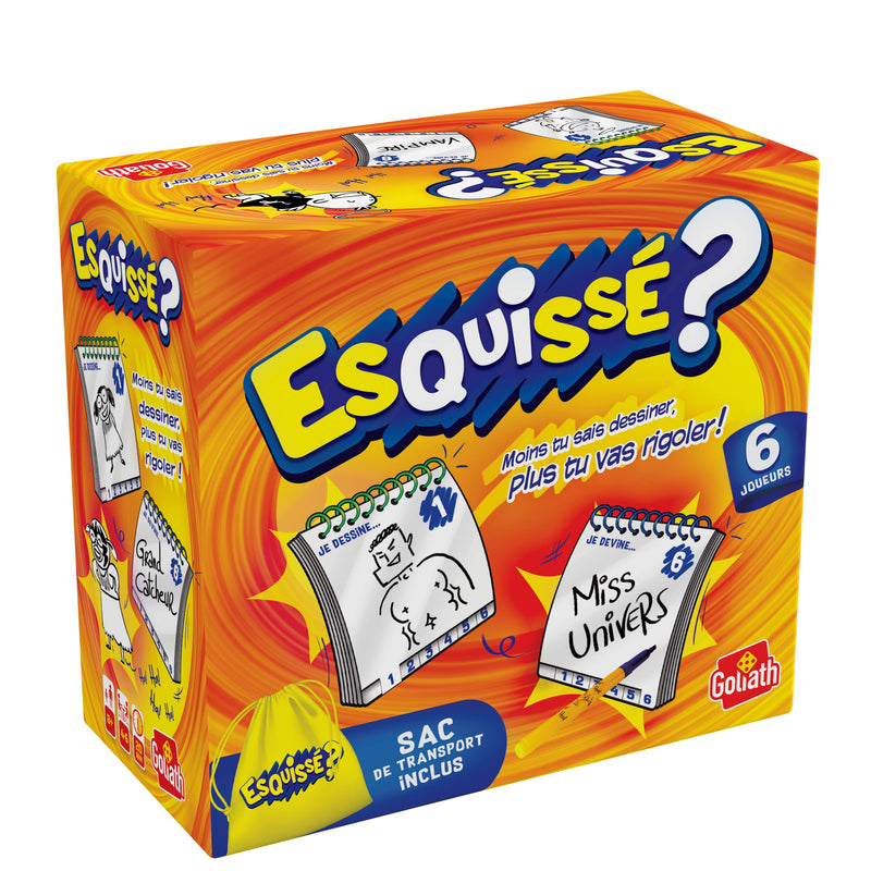 Schets 6 spelers – praktisch reisformaat – bordspel tekenen vanaf 8 jaar – laat je tekening raden aan je buurman – alles inbegrepen om te tekenen + draagtas – 4 tot 6 spelers – 20 minuten